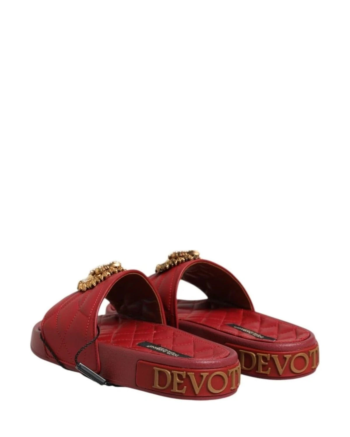 Dolce & Gabbana Red Leather Devotion Matelassé Slides Shoes Sandals