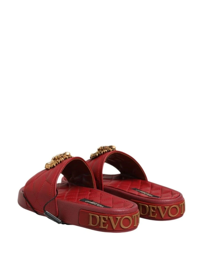 Dolce & Gabbana Red Leather Devotion Matelassé Slides Shoes Sandals