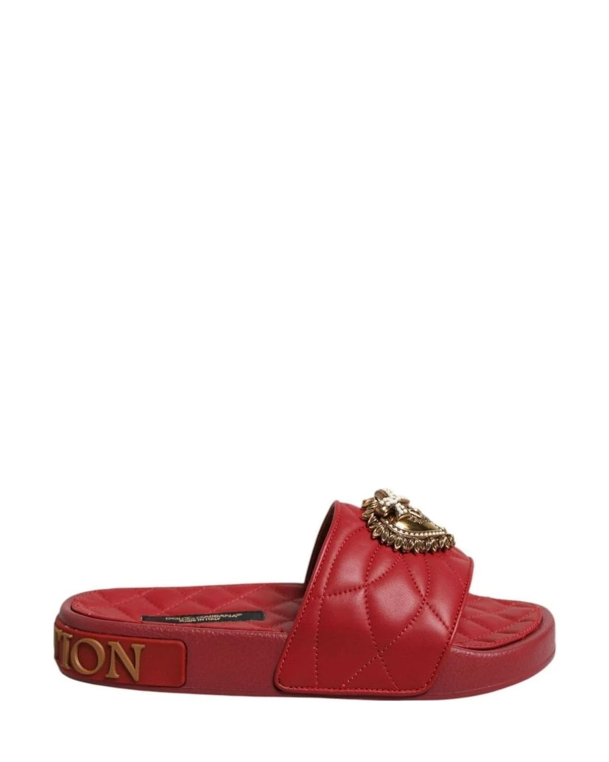Dolce & Gabbana Red Leather Devotion Matelassé Slides Shoes Sandals