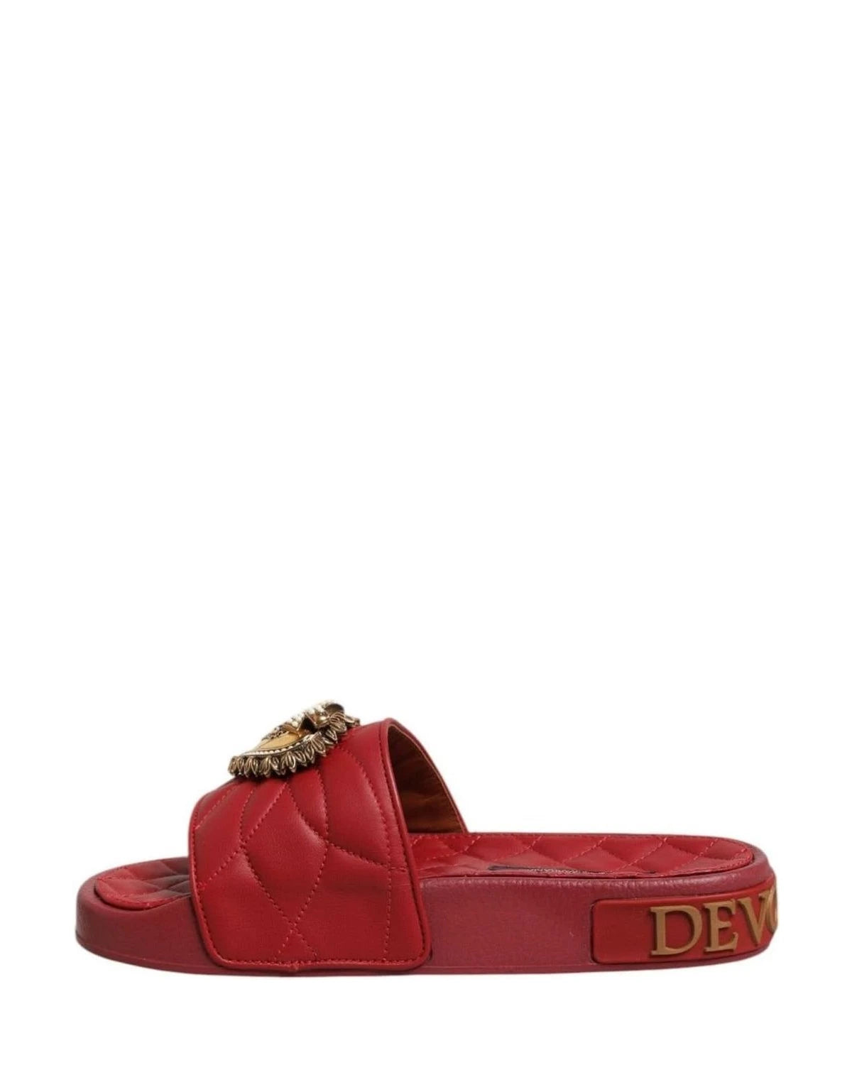 Dolce & Gabbana Red Leather Devotion Matelassé Slides Shoes Sandals