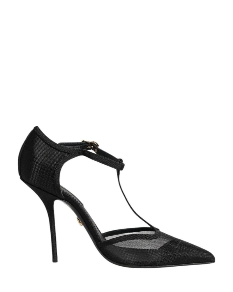 Dolce & Gabbana Black Mesh T Strap Stiletto High Heels Shoes Heels