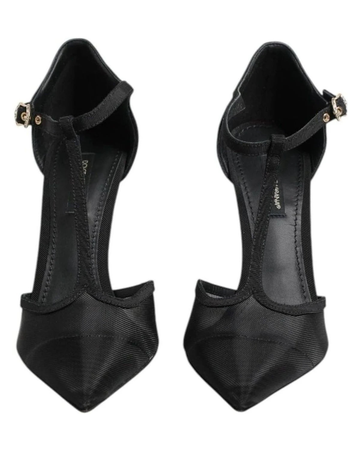 Dolce & Gabbana Black Mesh T Strap Stiletto High Heels Shoes Heels