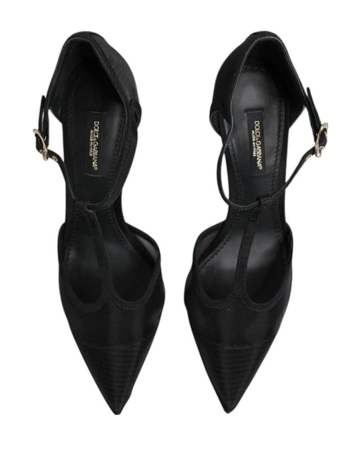 Dolce & Gabbana Black Mesh T Strap Stiletto High Heels Shoes Heels