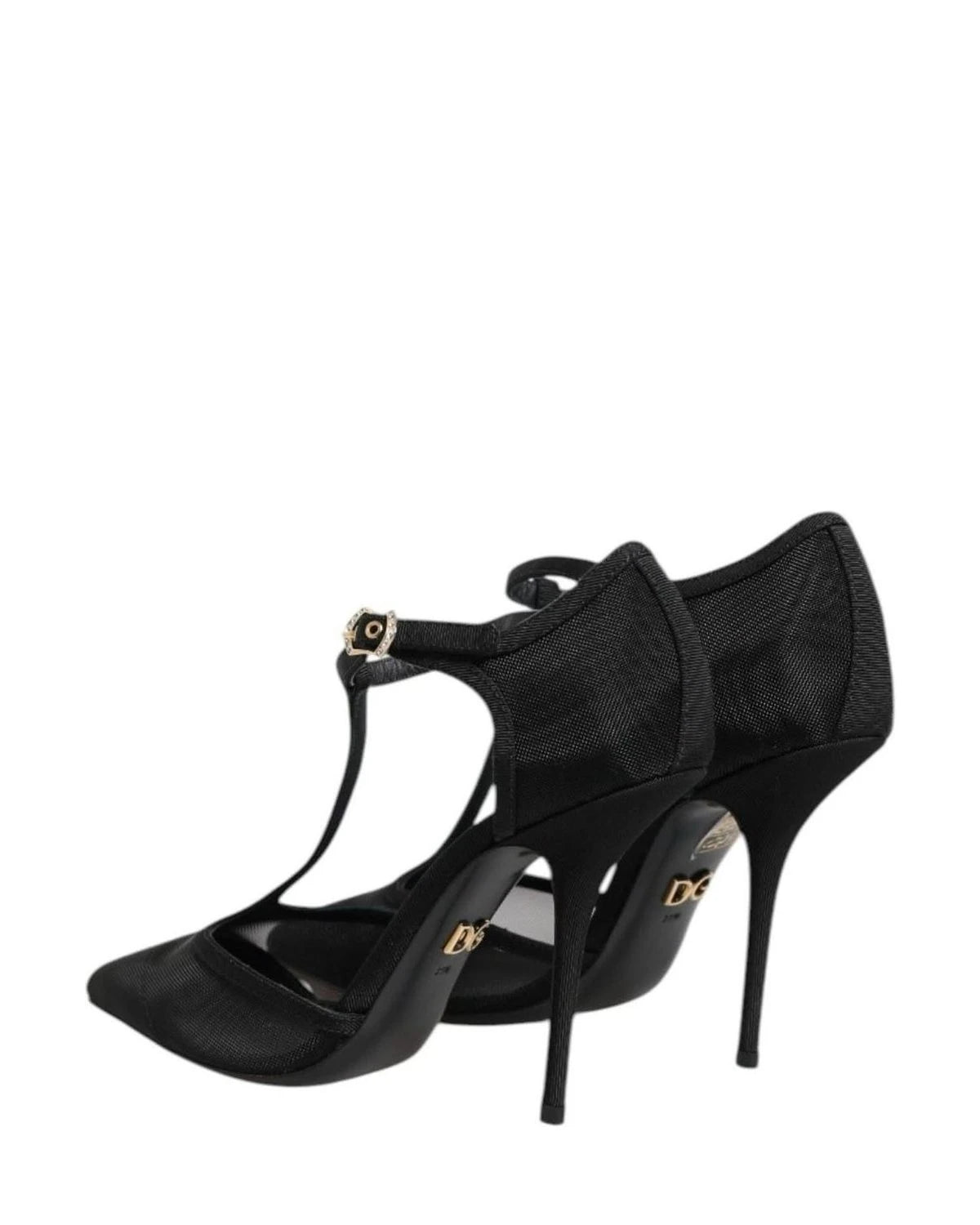 Dolce & Gabbana Black Mesh T Strap Stiletto High Heels Shoes Heels