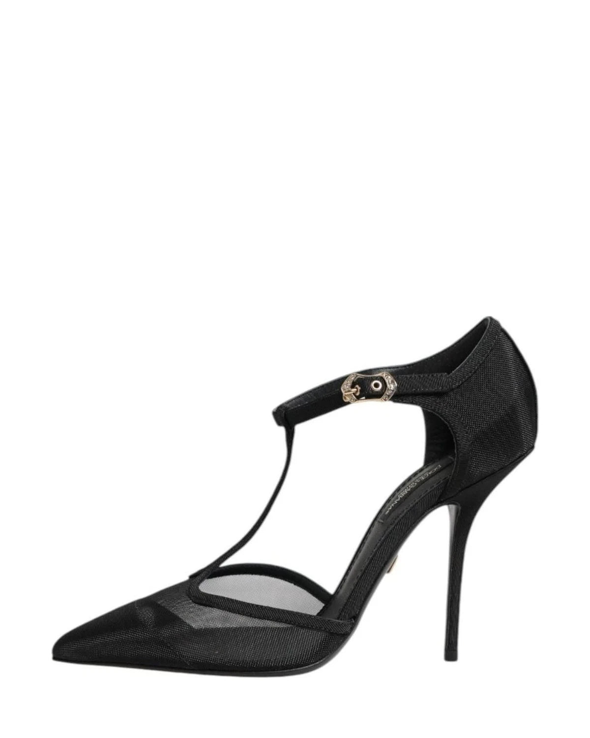 Dolce & Gabbana Black Mesh T Strap Stiletto High Heels Shoes Heels