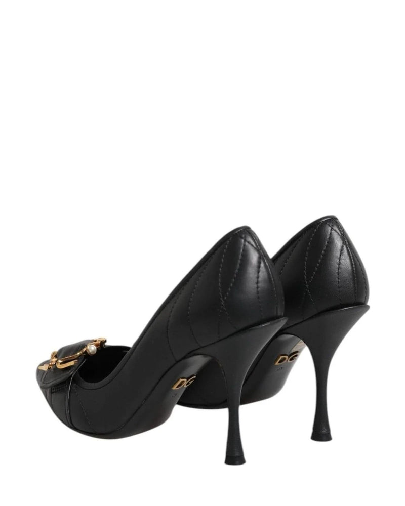 Dolce & Gabbana Black Leather Devotion Heels Pumps Shoes Heels