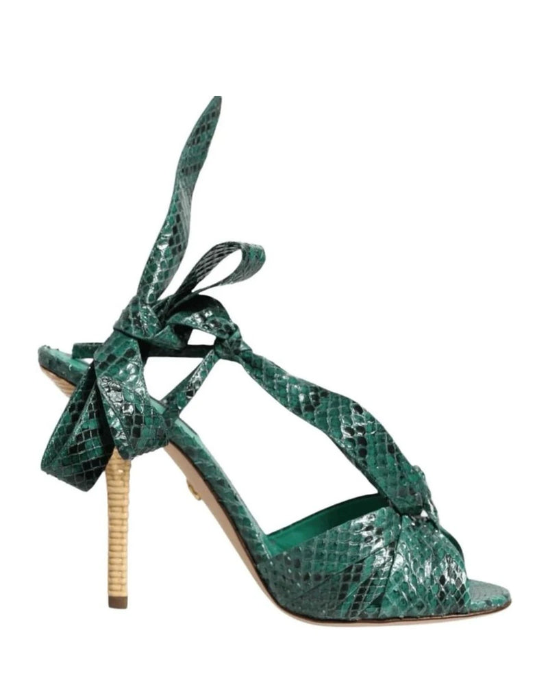Dolce & Gabbana Green Leather Python Heels Sandals Shoes Heels