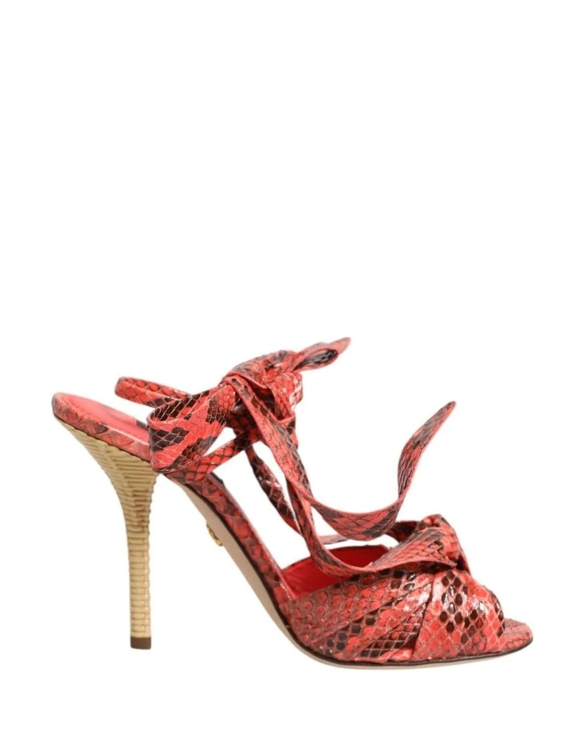 Dolce & Gabbana Coral Leather Python Heels Sandals Shoes Heels