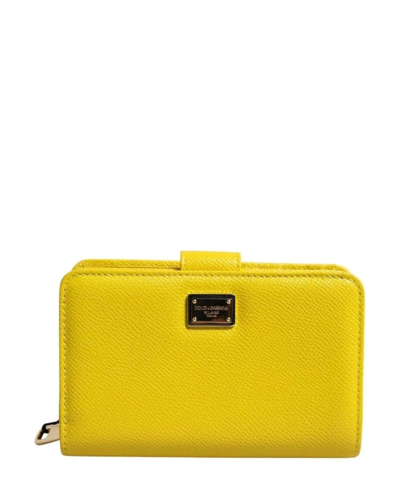 Dolce & Gabbana Yellow Leather Bifold Continental Clutch Wallet Wallets