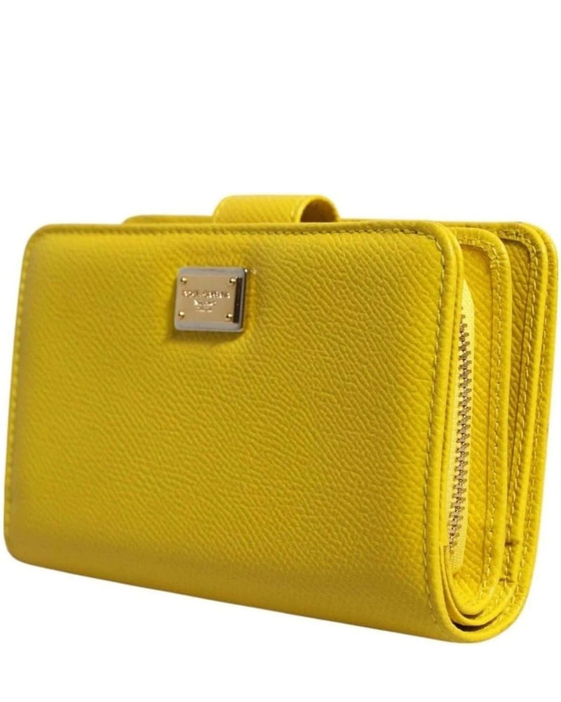 Dolce & Gabbana Yellow Leather Bifold Continental Clutch Wallet Wallets