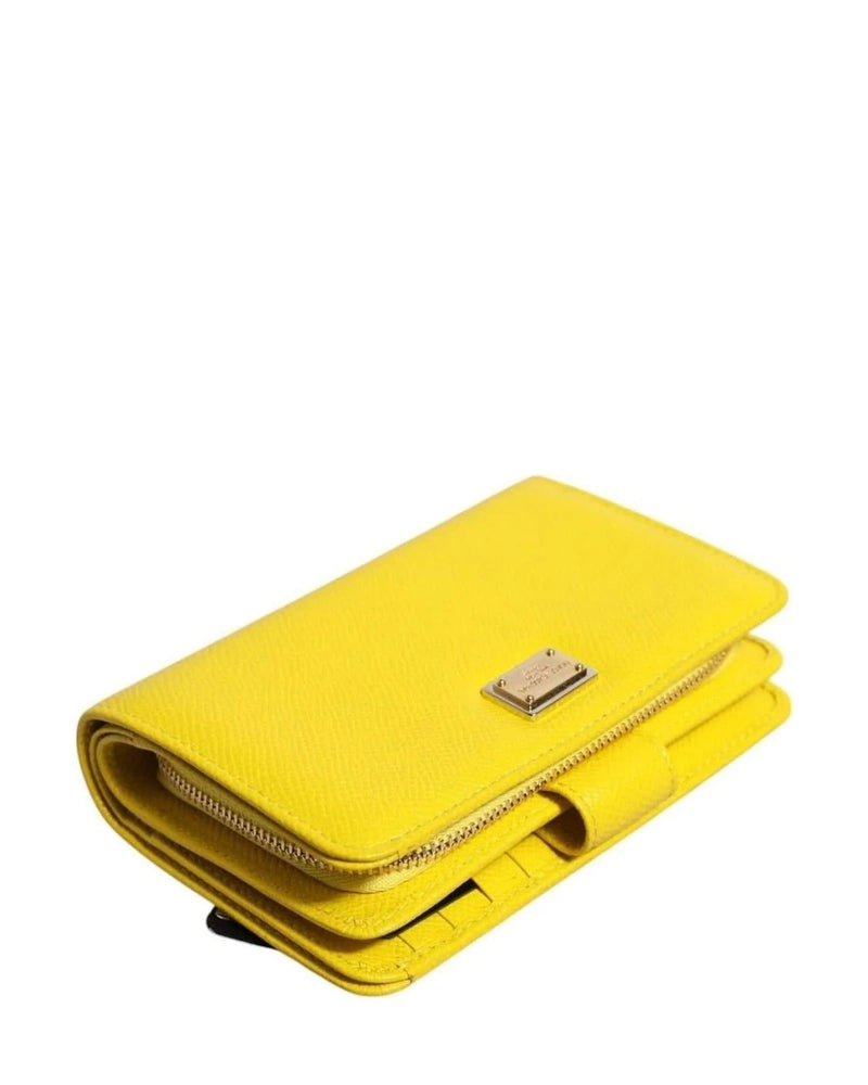 Dolce & Gabbana Yellow Leather Bifold Continental Clutch Wallet Wallets