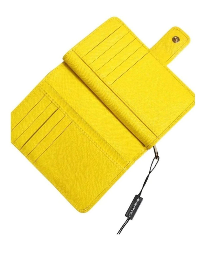 Dolce & Gabbana Yellow Leather Bifold Continental Clutch Wallet Wallets