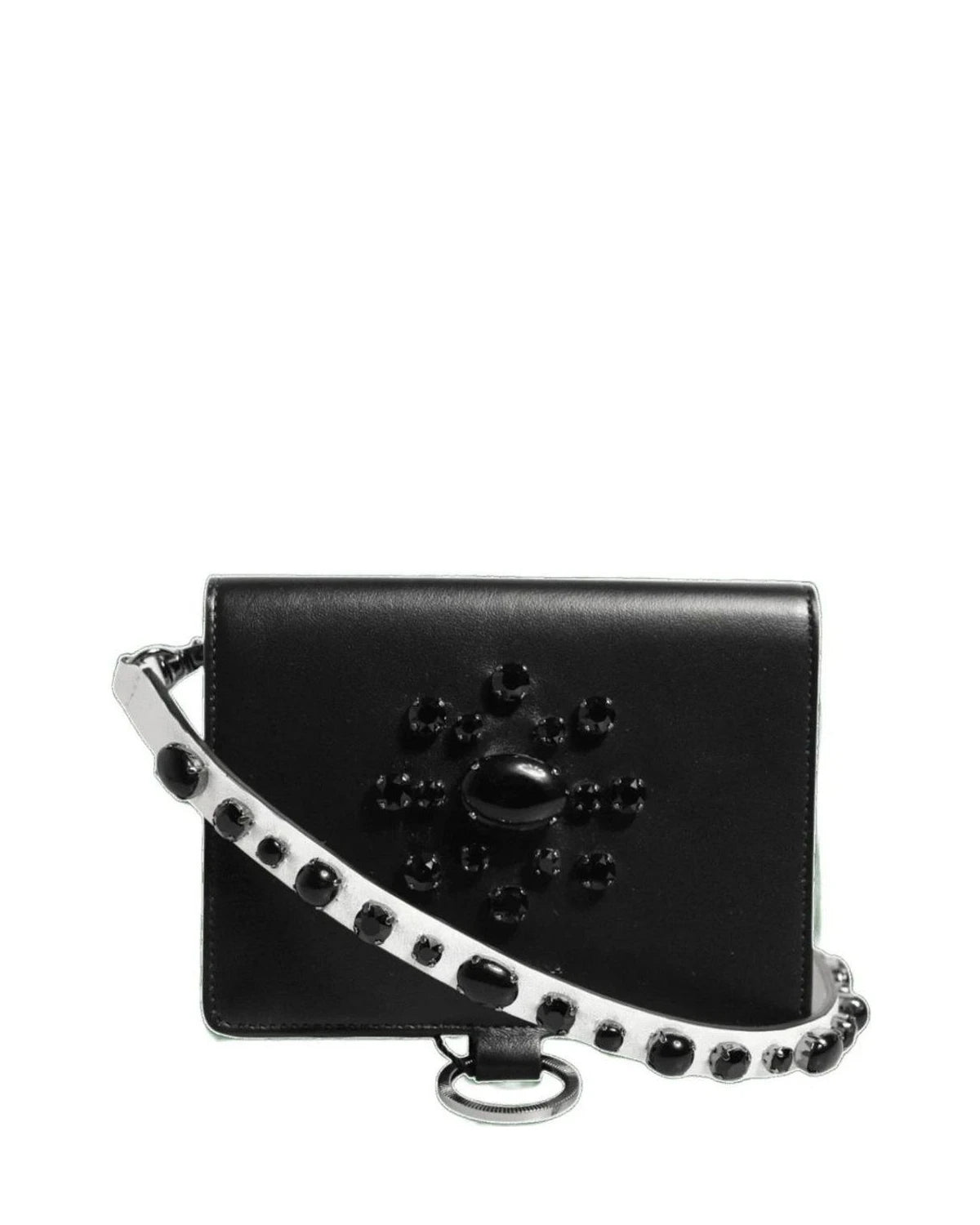 Dolce & Gabbana Black Leather Crystal Embellished Card Holder Wallet Card Cases