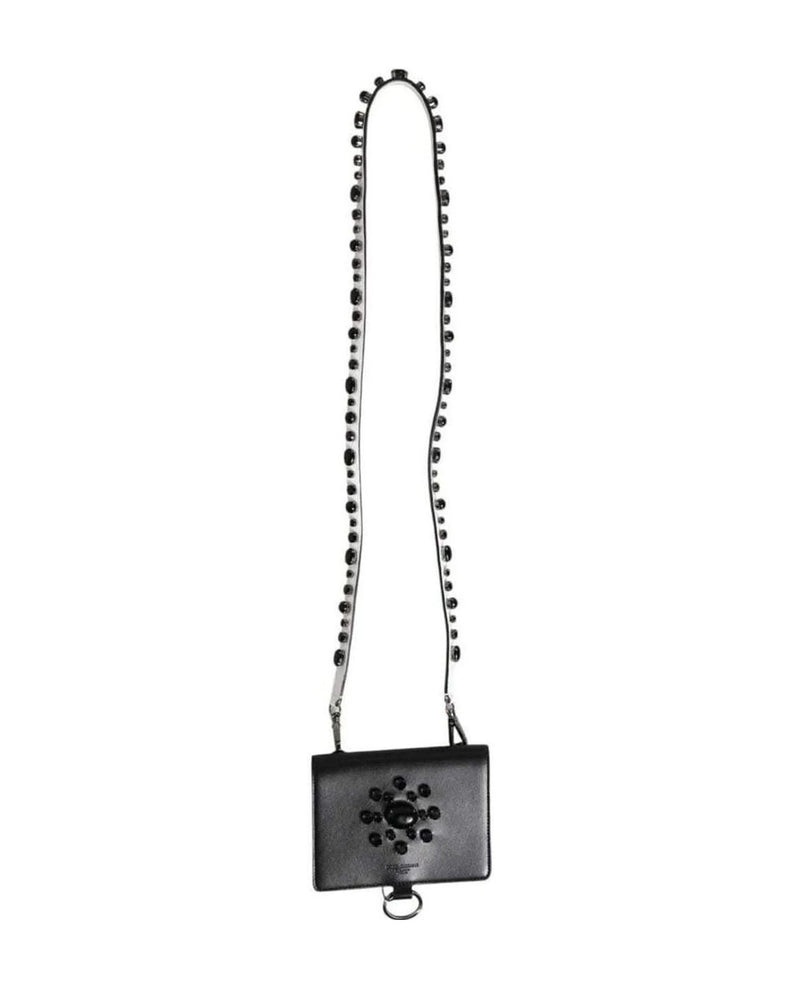 Dolce & Gabbana Black Leather Crystal Embellished Card Holder Wallet Card Cases