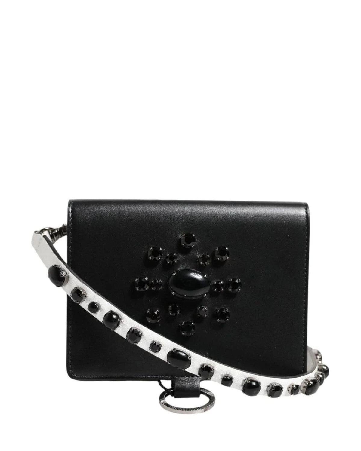 Dolce & Gabbana Black Leather Crystal Embellished Card Holder Wallet Card Cases