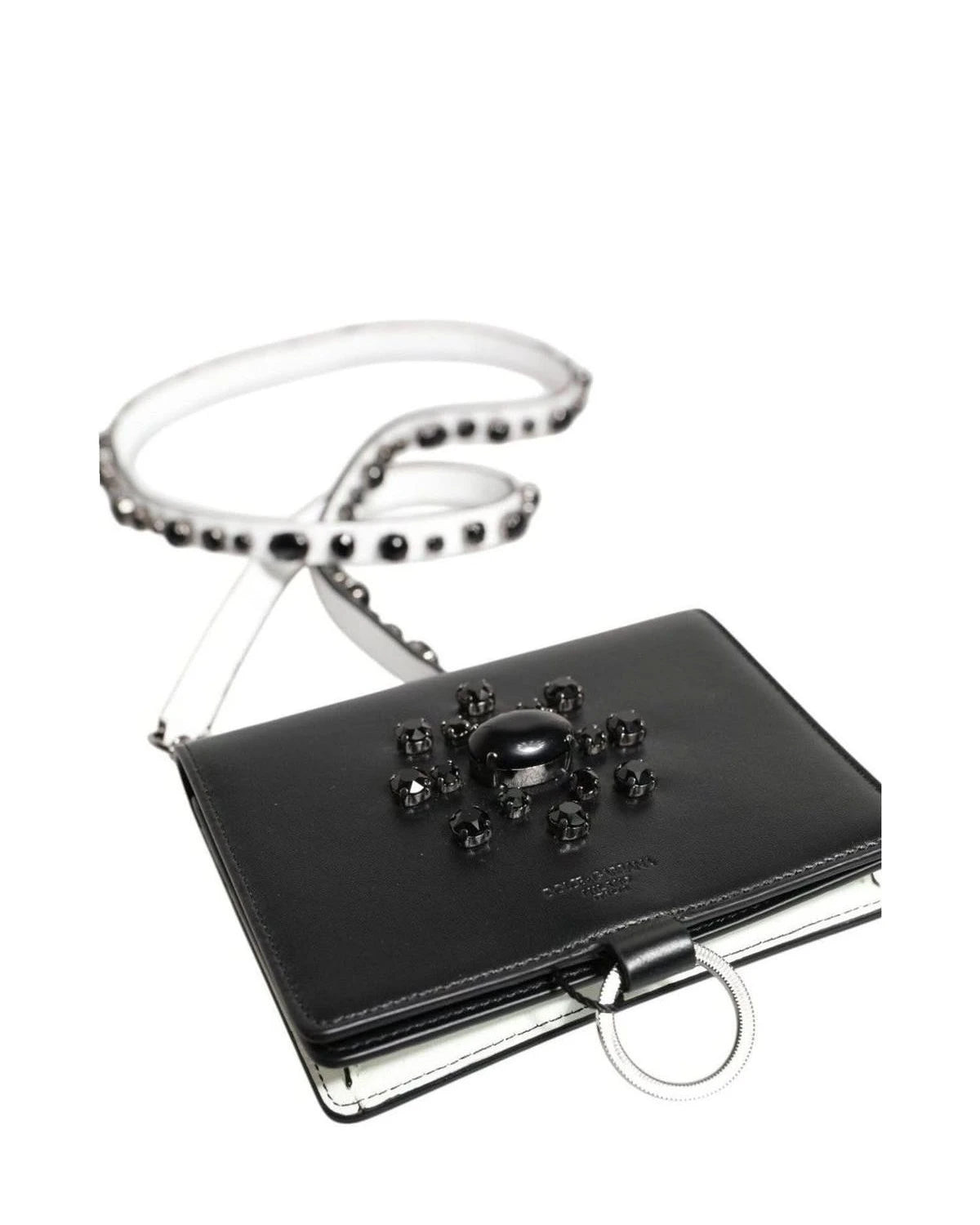 Dolce & Gabbana Black Leather Crystal Embellished Card Holder Wallet Card Cases