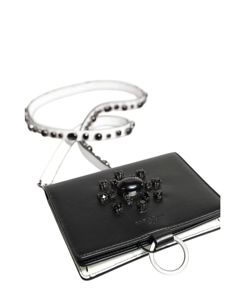 Dolce & Gabbana Black Leather Crystal Embellished Card Holder Wallet Card Cases