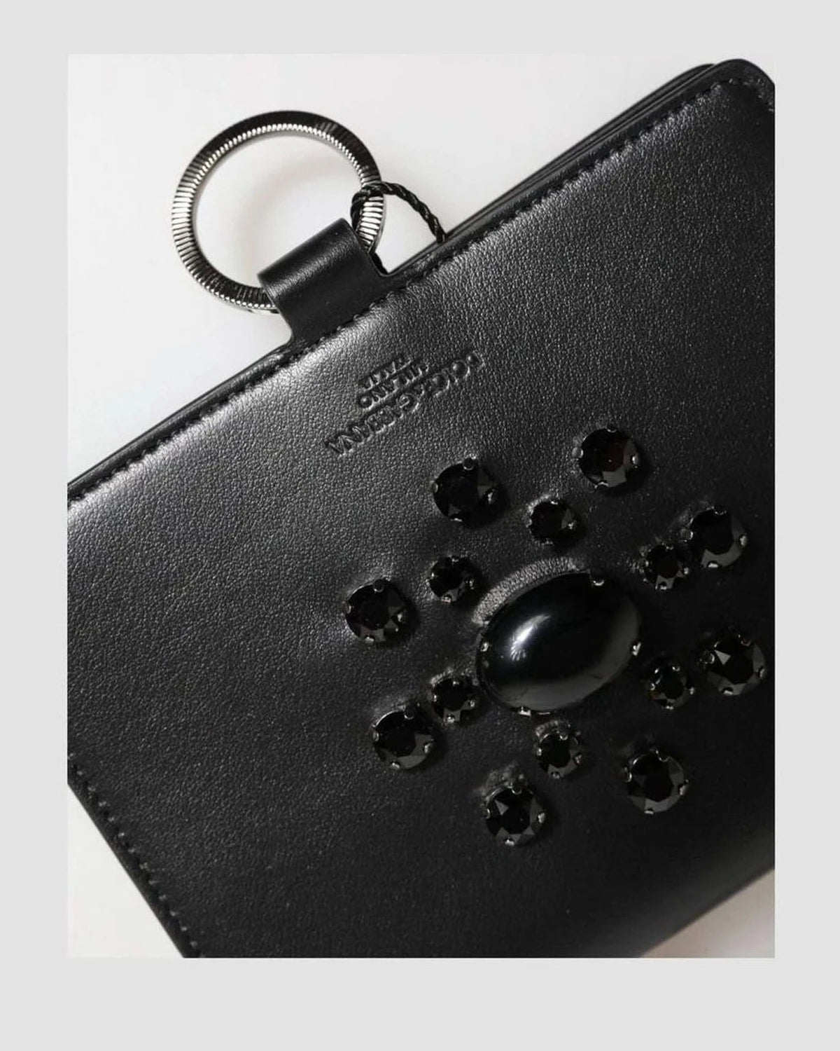 Dolce & Gabbana Black Leather Crystal Embellished Card Holder Wallet Card Cases