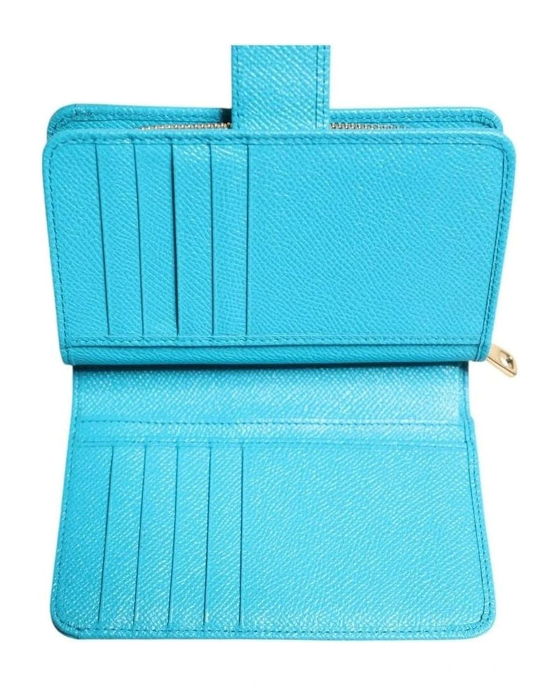 Dolce & Gabbana Light Blue Leather Bifold Continental Clutch Wallet Wallets