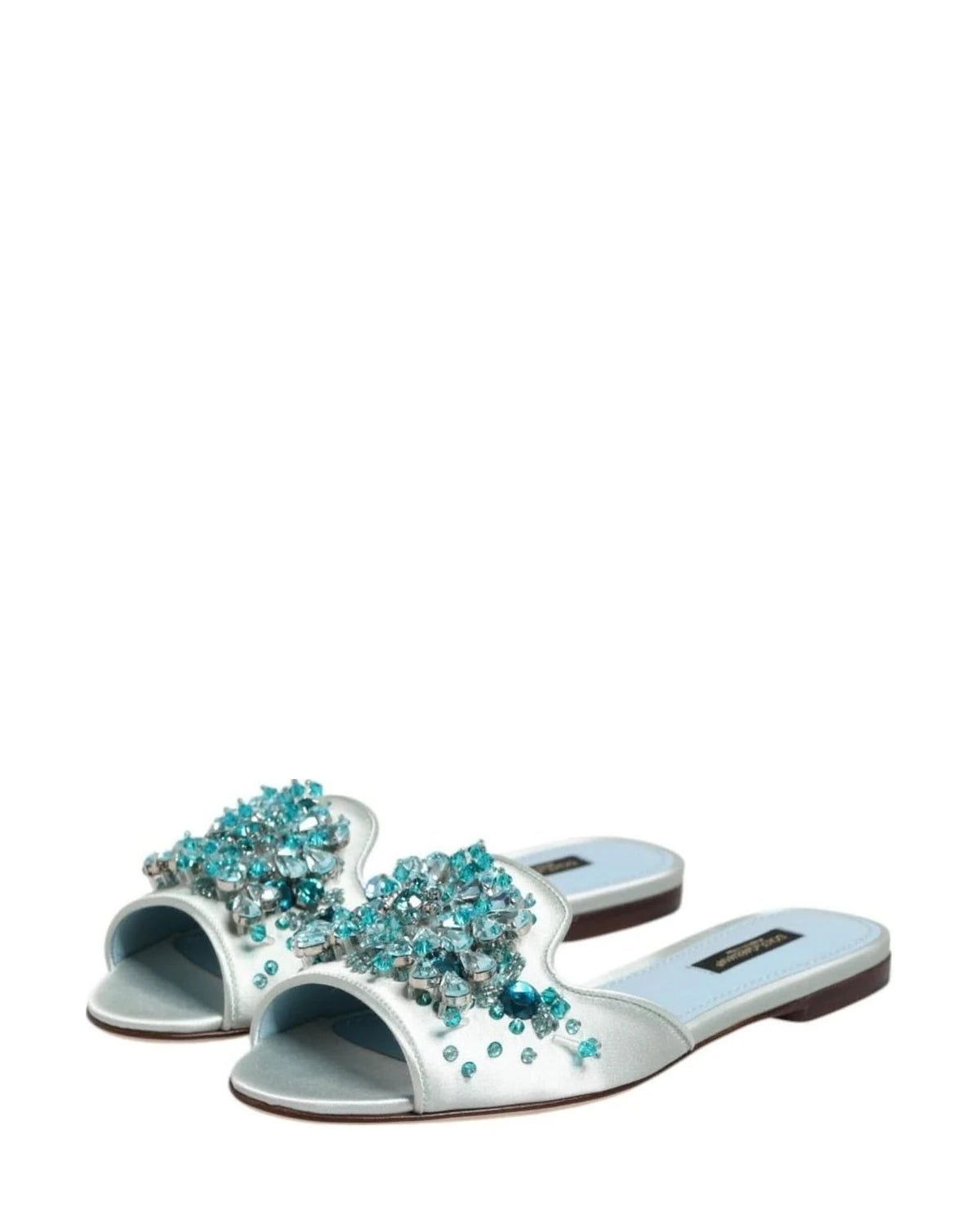 Dolce & Gabbana Blue Leather Bead Embellish Slide Shoes Sandals
