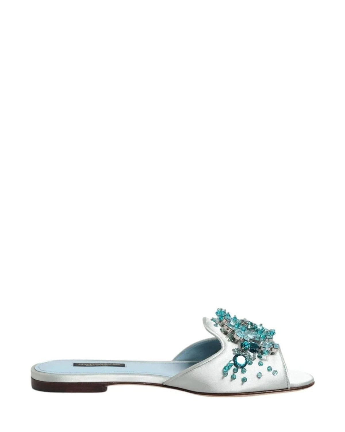Dolce & Gabbana Blue Leather Bead Embellish Slide Shoes Sandals