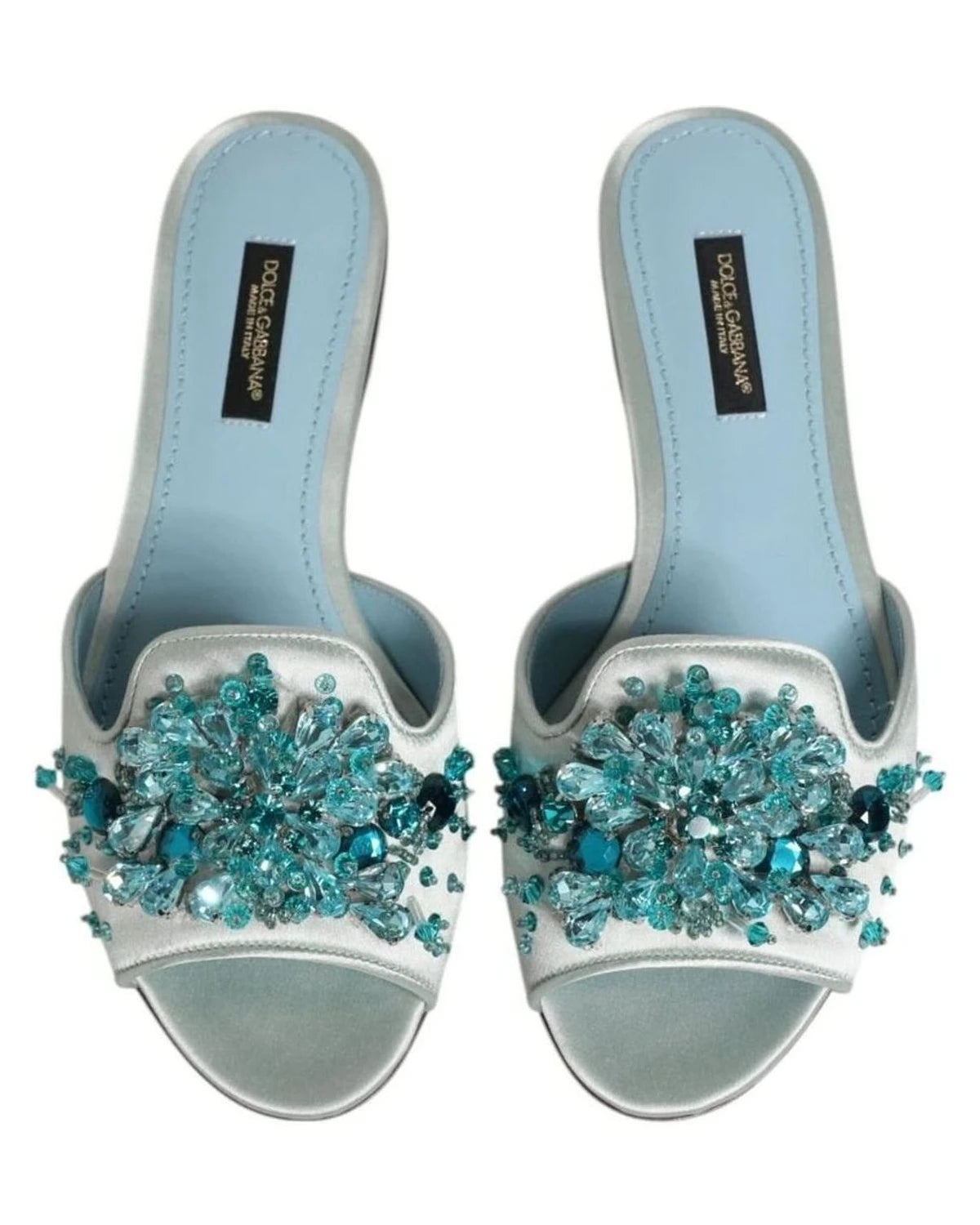 Dolce & Gabbana Blue Leather Bead Embellish Slide Shoes Sandals