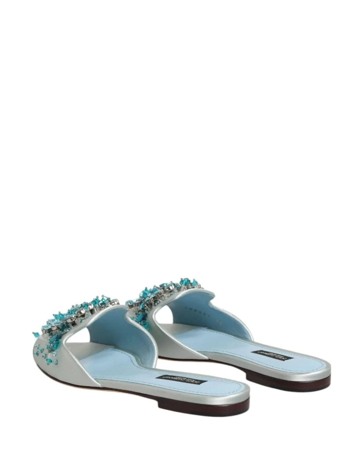Dolce & Gabbana Blue Leather Bead Embellish Slide Shoes Sandals