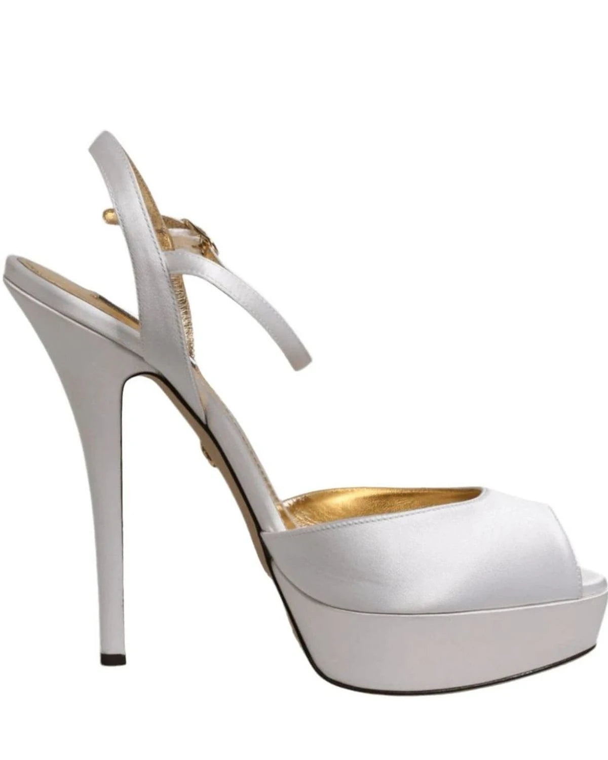 Dolce & Gabbana White Satin Platform Heels Sandals Shoes