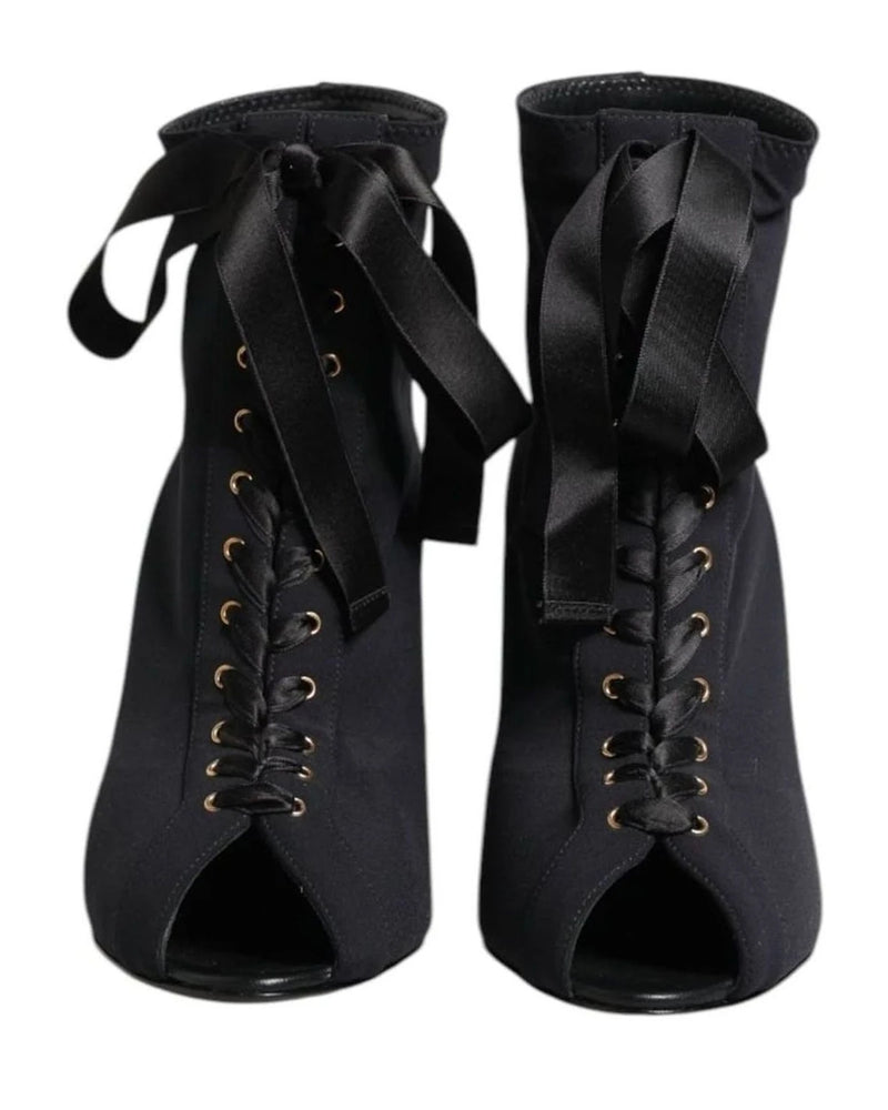 Dolce & Gabbana Black Lace Stiletto Heels Up Boots Shoes Boots