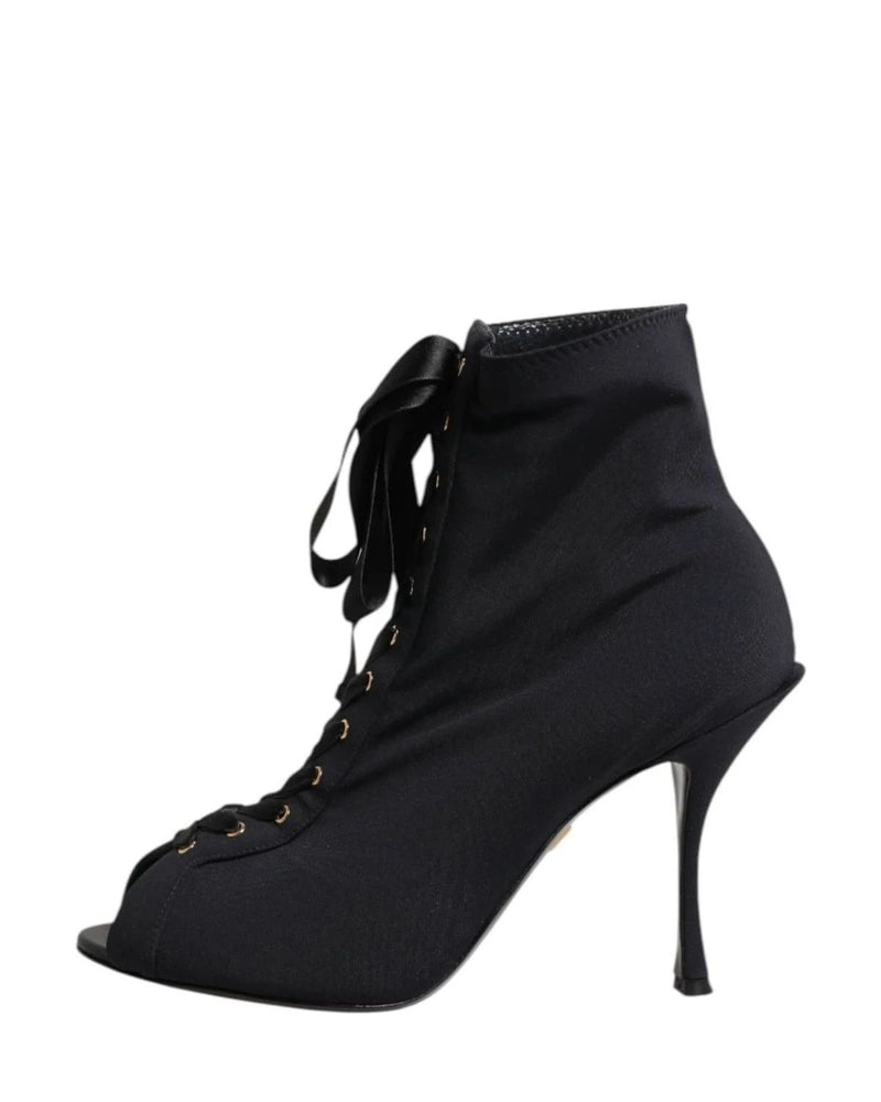 Dolce & Gabbana Black Lace Stiletto Heels Up Boots Shoes Boots