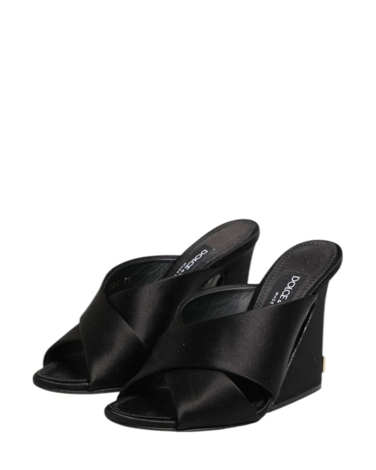Dolce & Gabbana Black Satin Logo Keira Slides Sandals Shoes Heels