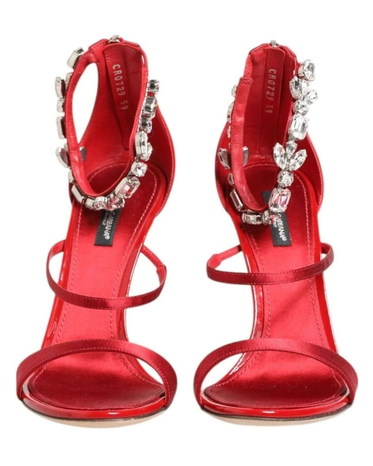Dolce & Gabbana Red Satin Crystals Keira Sandals Heels Shoes Heels
