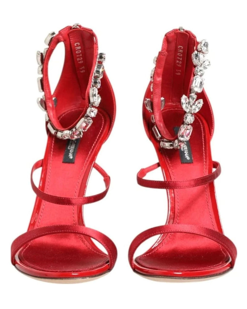 Dolce & Gabbana Red Satin Crystals Keira Sandals Heels Shoes Heels