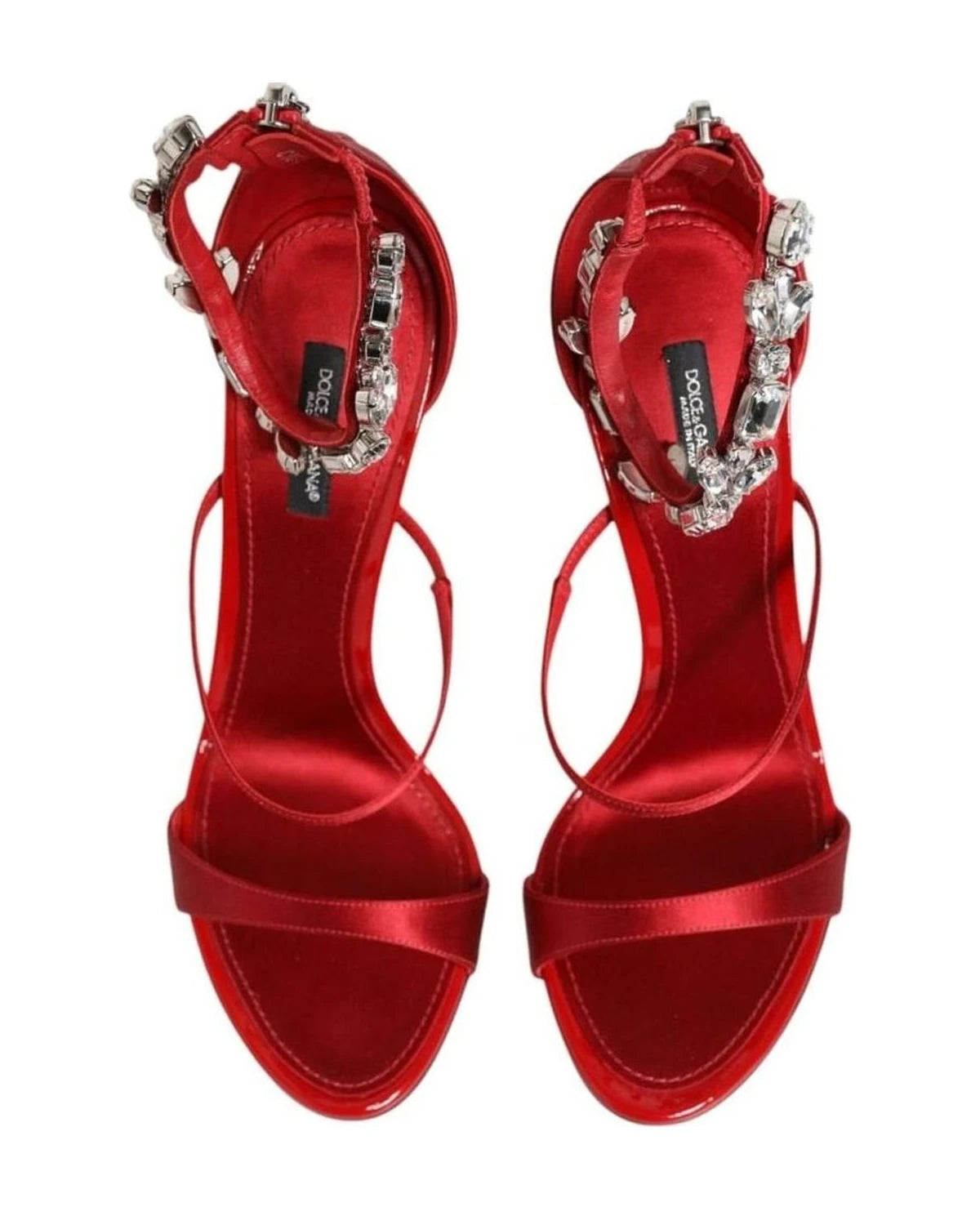 Dolce & Gabbana Red Satin Crystals Keira Sandals Heels Shoes Heels