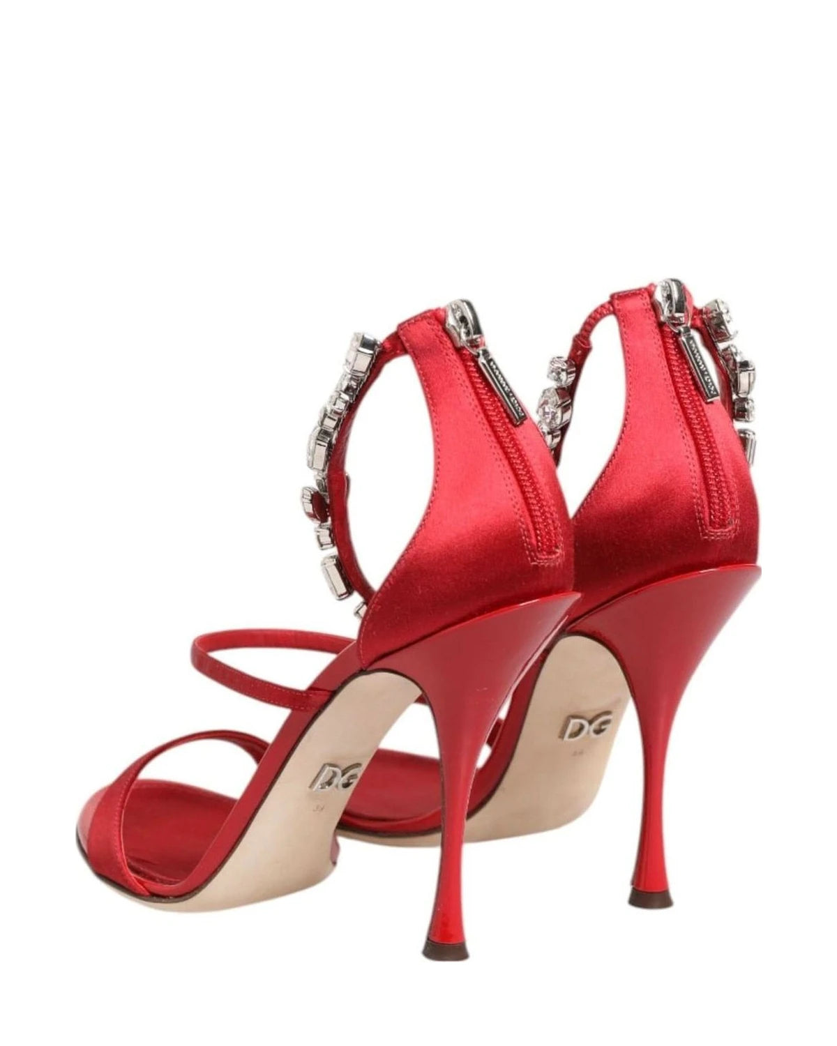 Dolce & Gabbana Red Satin Crystals Keira Sandals Heels Shoes Heels