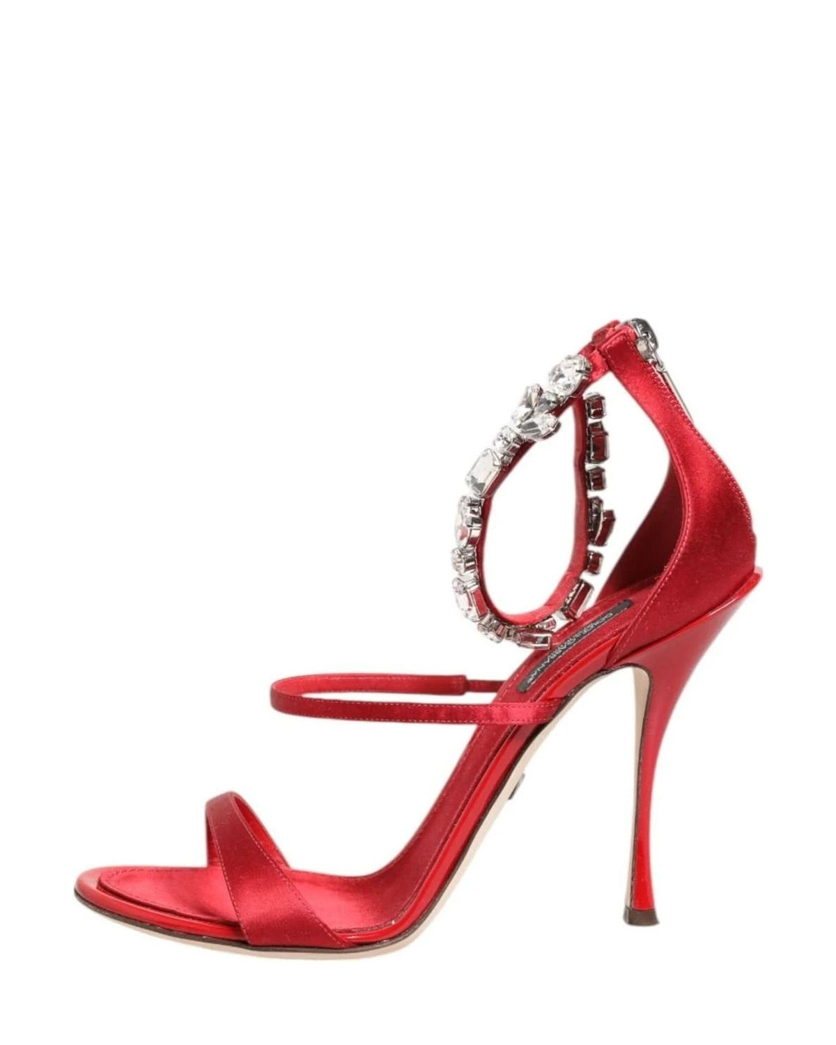 Dolce & Gabbana Red Satin Crystals Keira Sandals Heels Shoes Heels