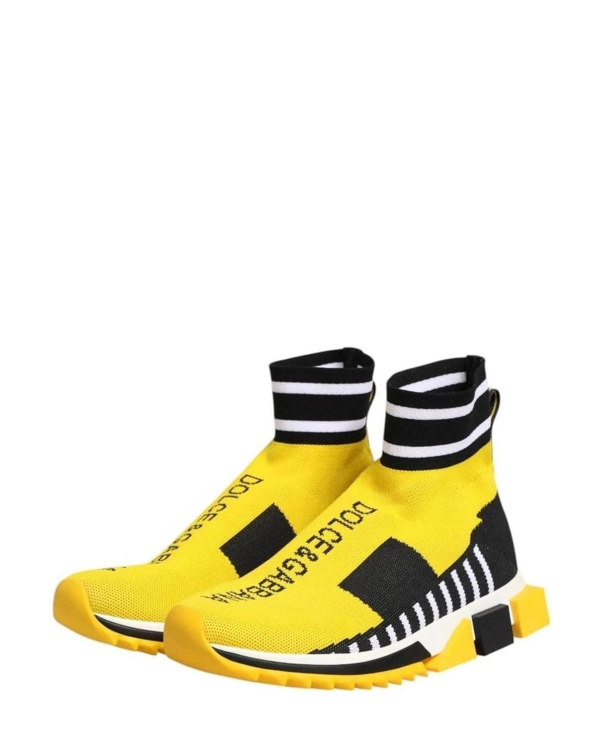 Dolce & Gabbana Black Yellow Sorrento Socks Sneakers Shoes Sneakers