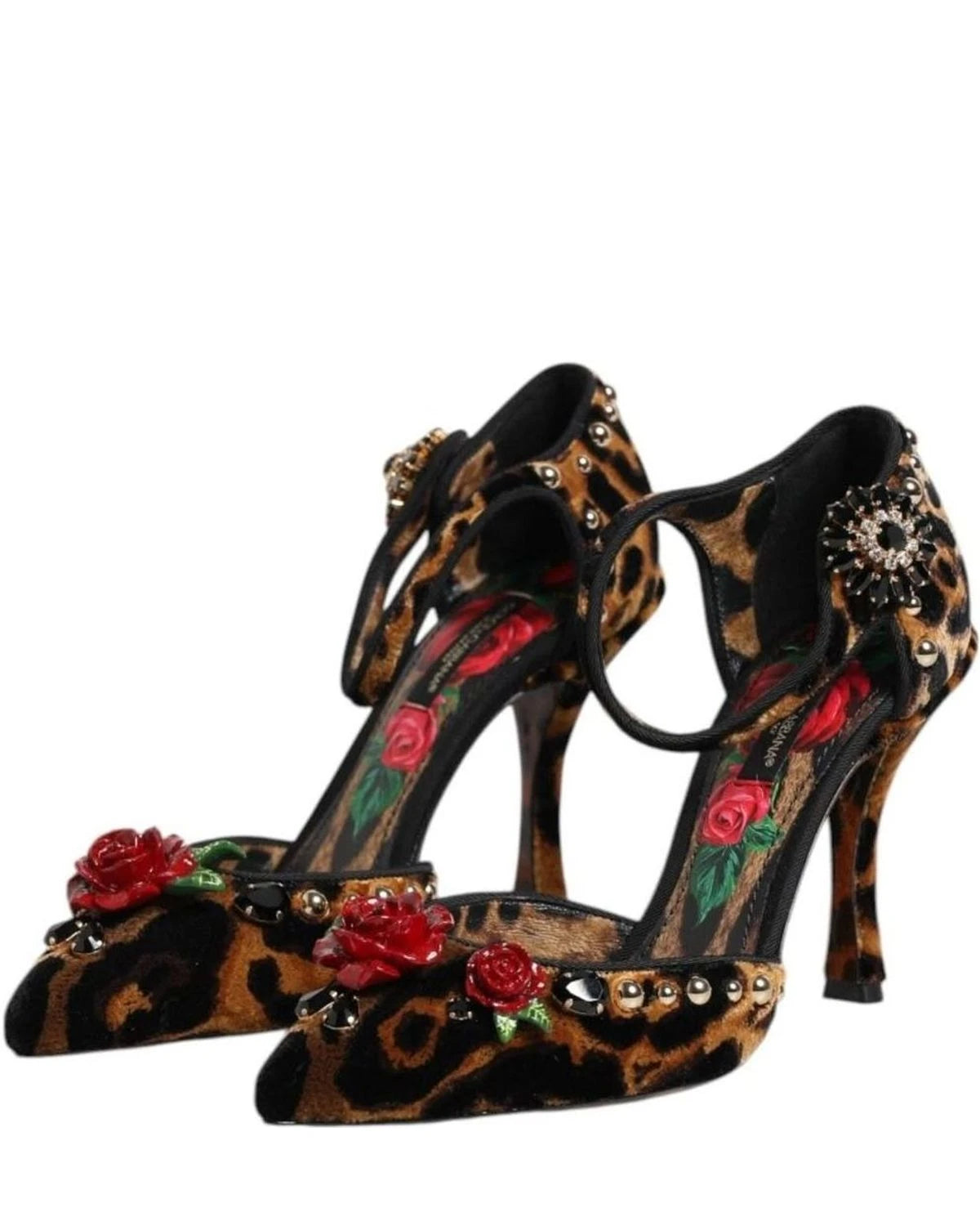 Dolce & Gabbana Brown Leopard Crystal Roses Pumps Shoes Heels