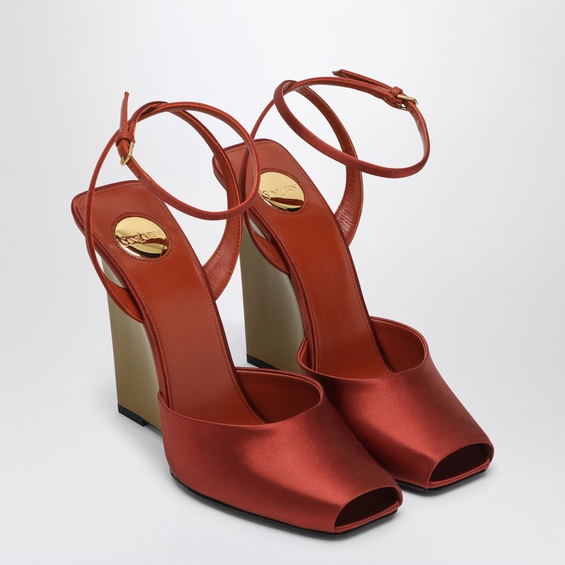 Saint Laurent Satin Zeppe La Scandale in Rust Color Glam Steals