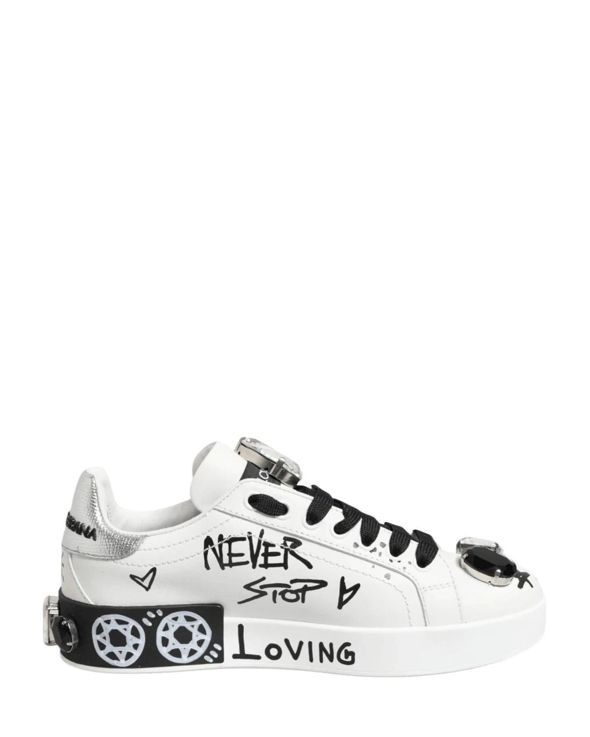 Dolce & Gabbana White Portofino Crystal Sneakers Shoes Sneakers