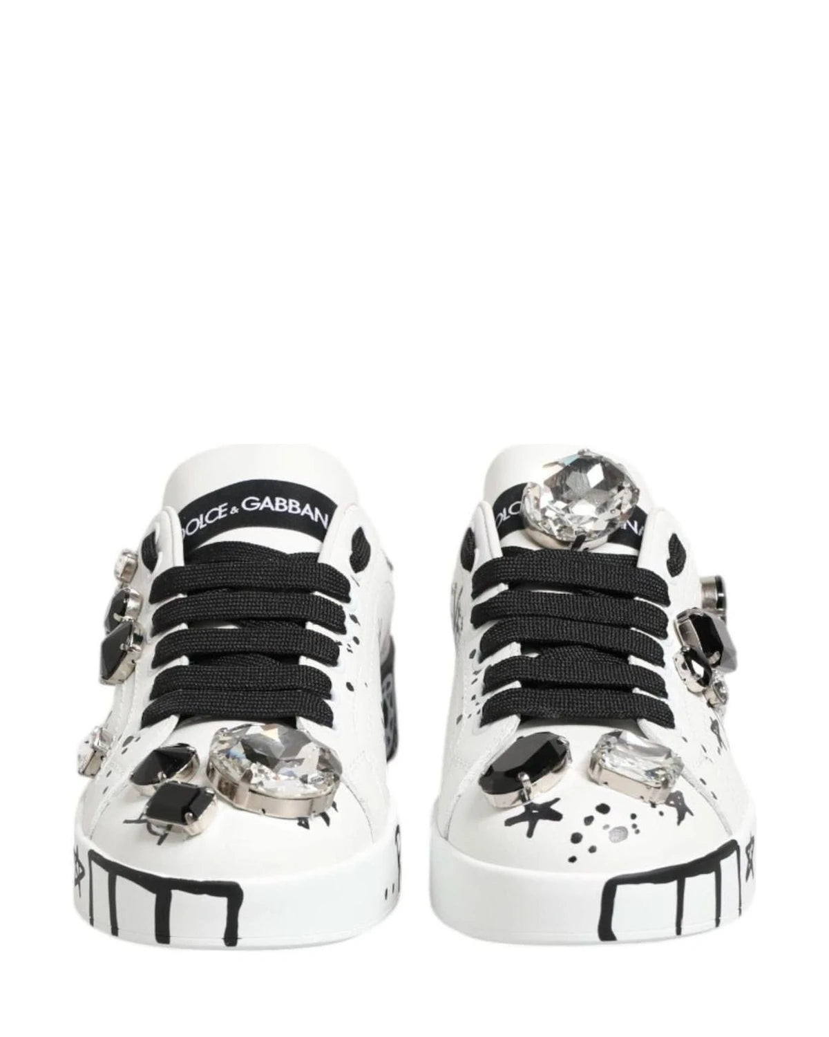 Dolce & Gabbana White Portofino Crystal Sneakers Shoes Sneakers