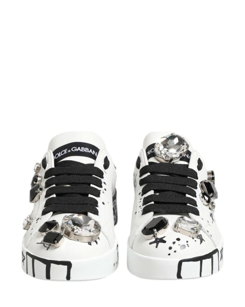 Dolce & Gabbana White Portofino Crystal Sneakers Shoes Sneakers
