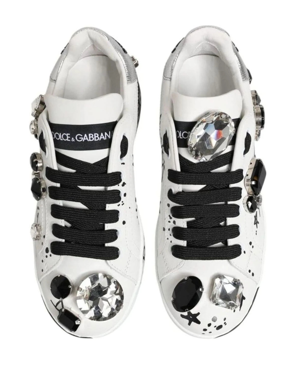 Dolce & Gabbana White Portofino Crystal Sneakers Shoes Sneakers