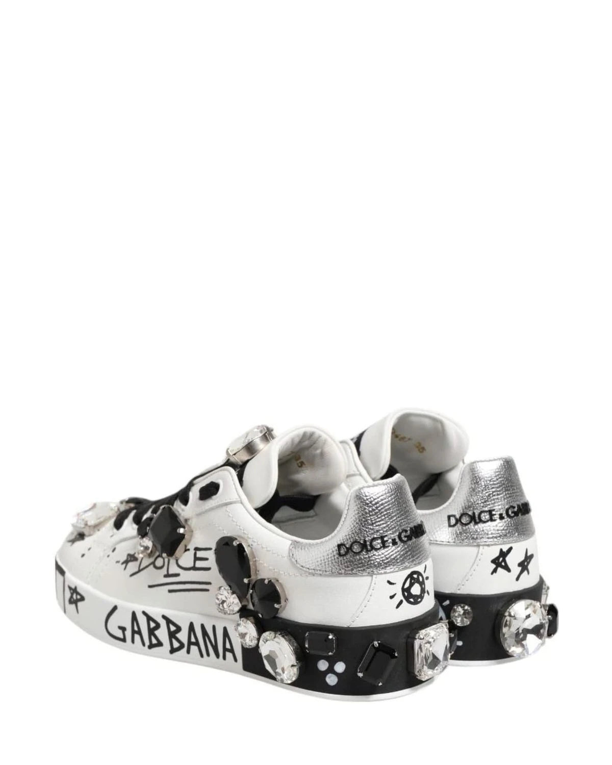 Dolce & Gabbana White Portofino Crystal Sneakers Shoes Sneakers