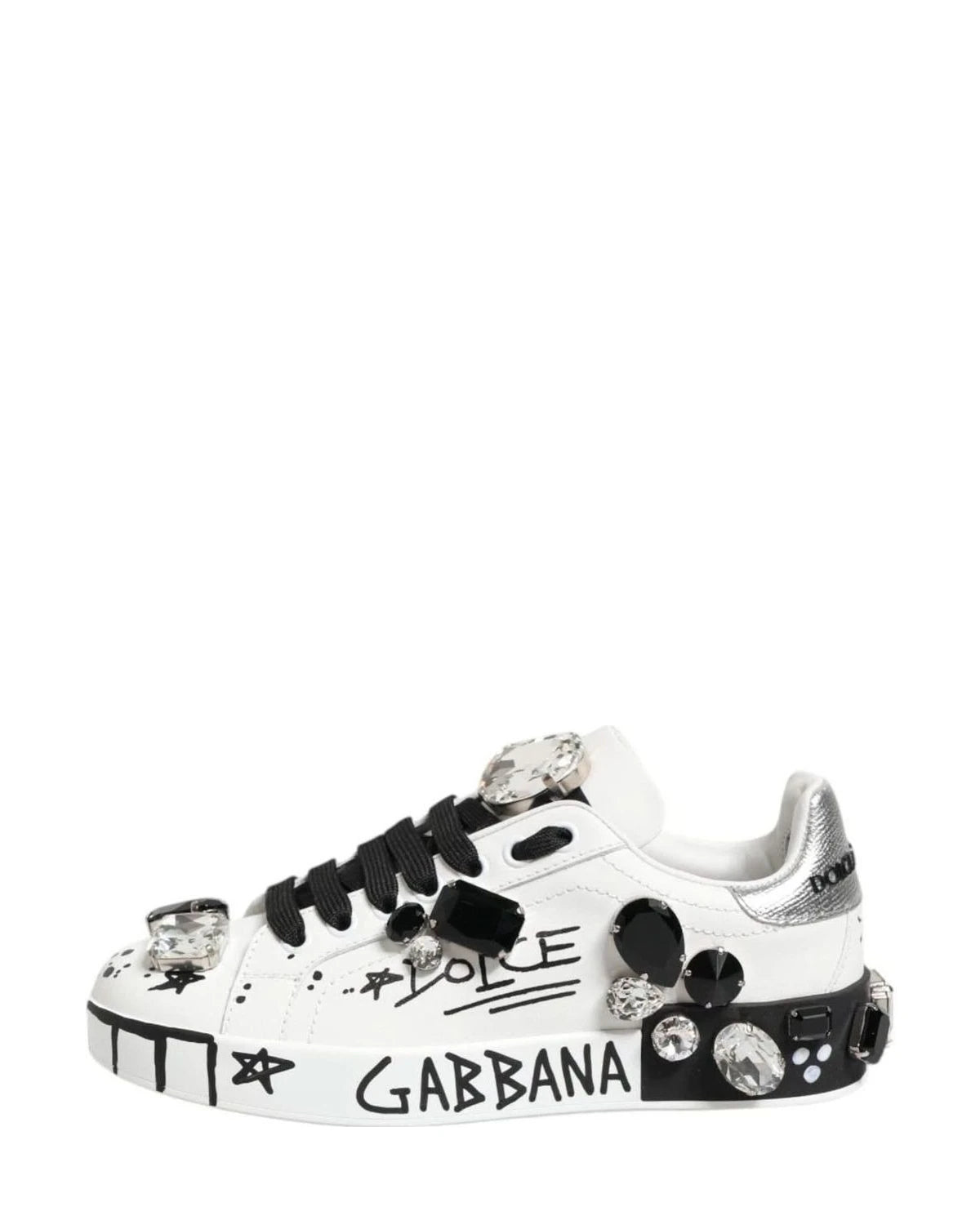 Dolce & Gabbana White Portofino Crystal Sneakers Shoes Sneakers