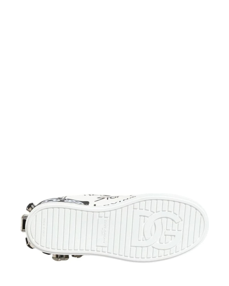 Dolce & Gabbana White Portofino Crystal Sneakers Shoes Sneakers