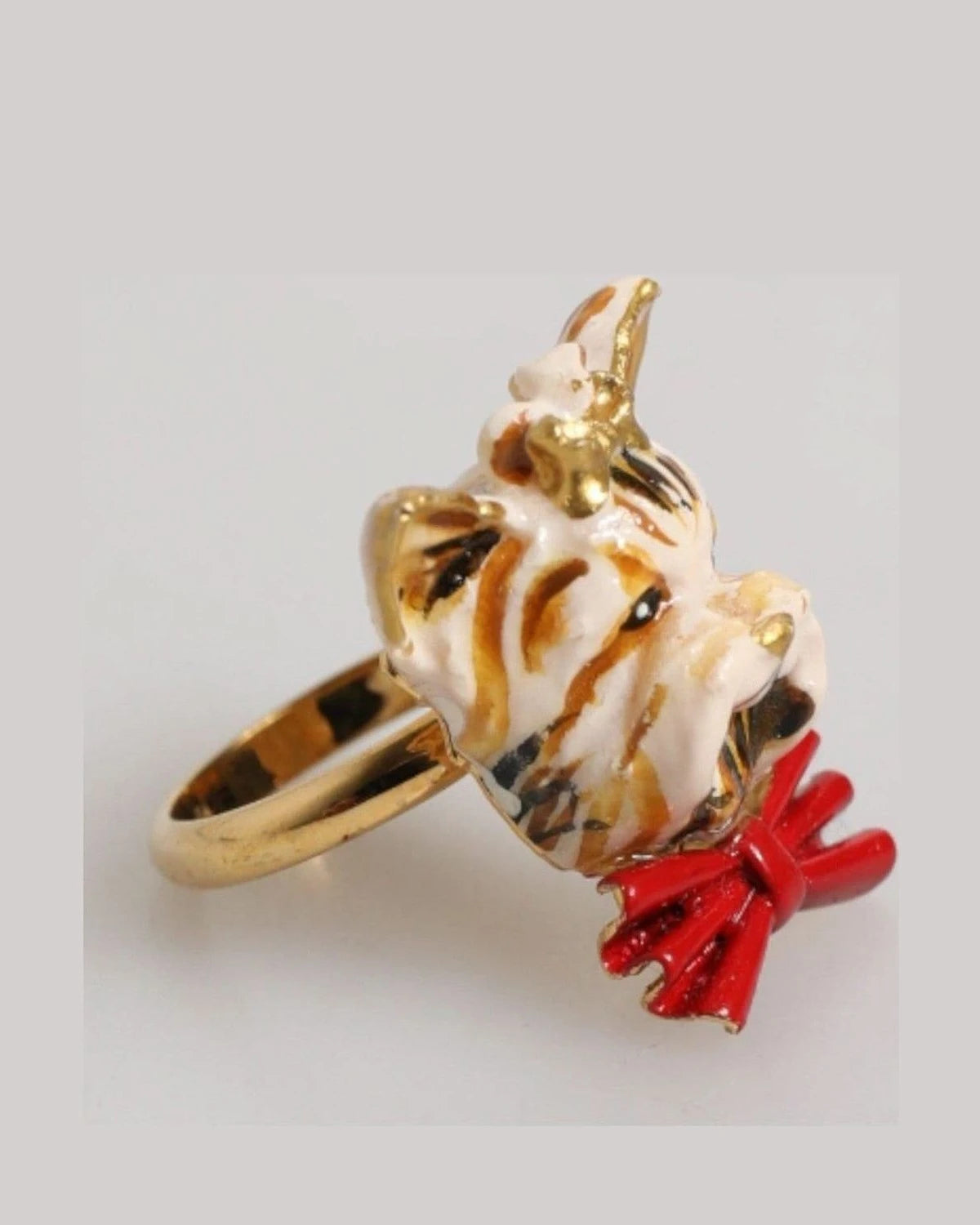 Dolce & Gabbana Beige Brass Resin Dog Pet Accessory Ring Rings