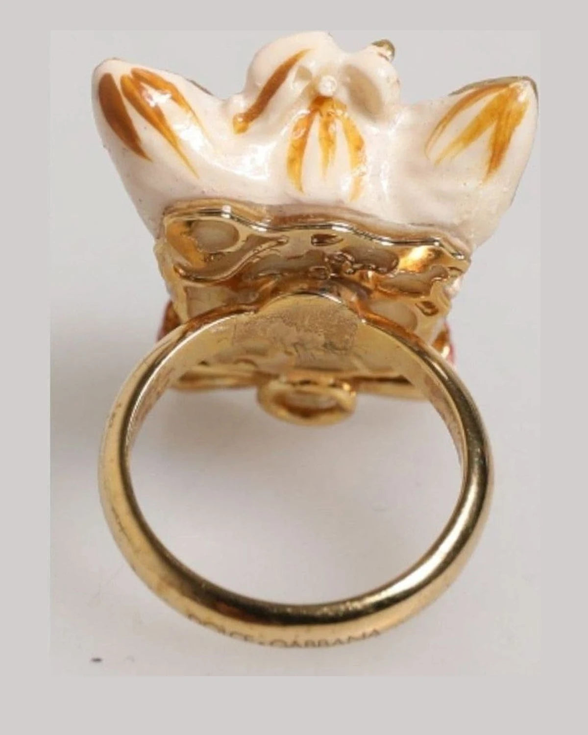 Dolce & Gabbana Beige Brass Resin Dog Pet Accessory Ring Rings