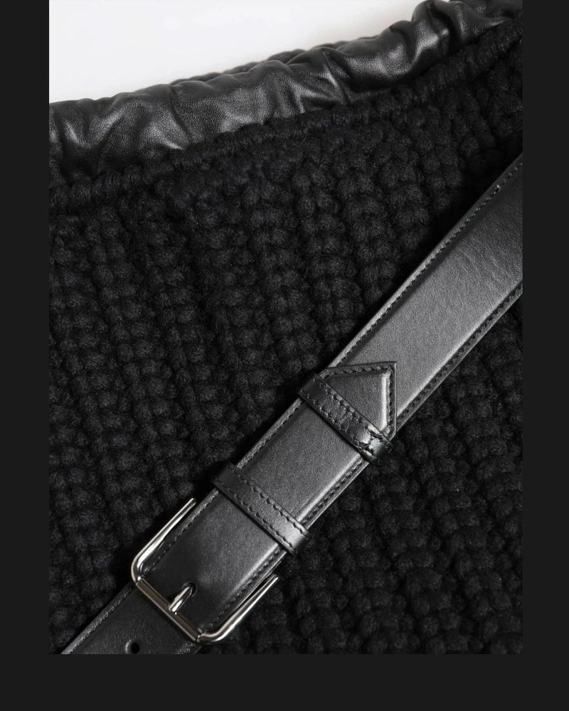 Dolce & Gabbana Black Leather Cashmere Knitted Shoulder Women Borse Bag Shoulder Bags