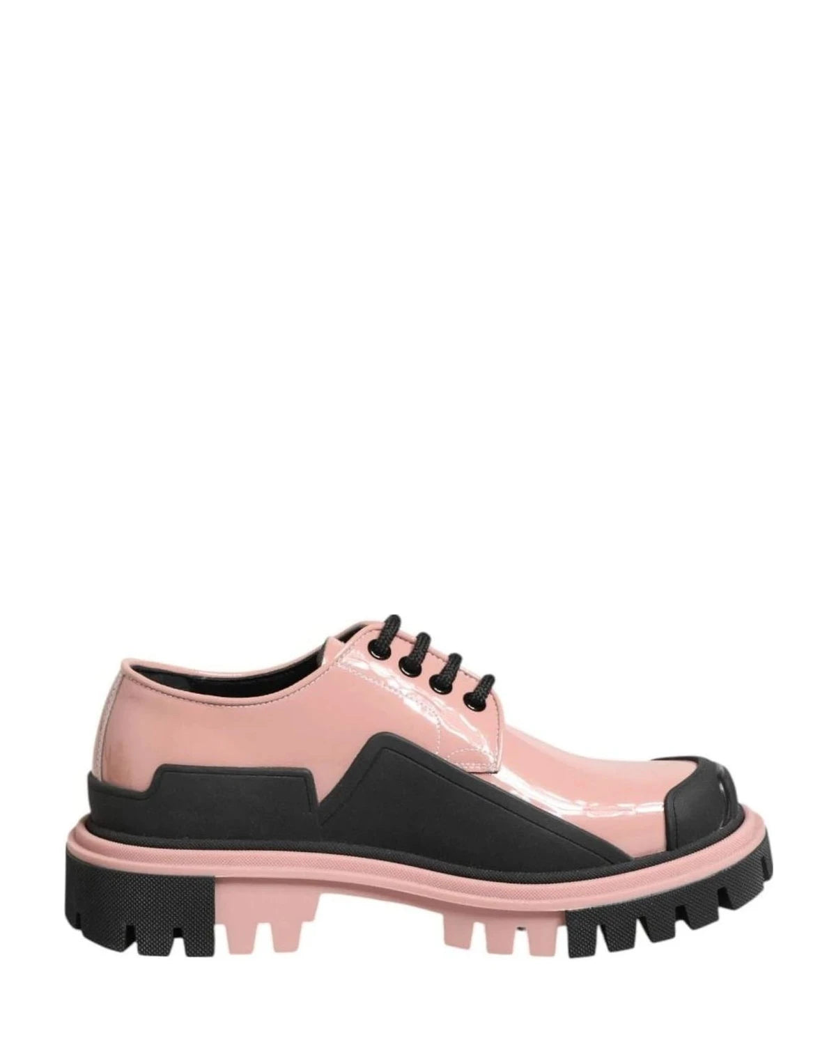 Dolce & Gabbana Black Leather Light Powder Pink Lace Up Shoes Sneakers